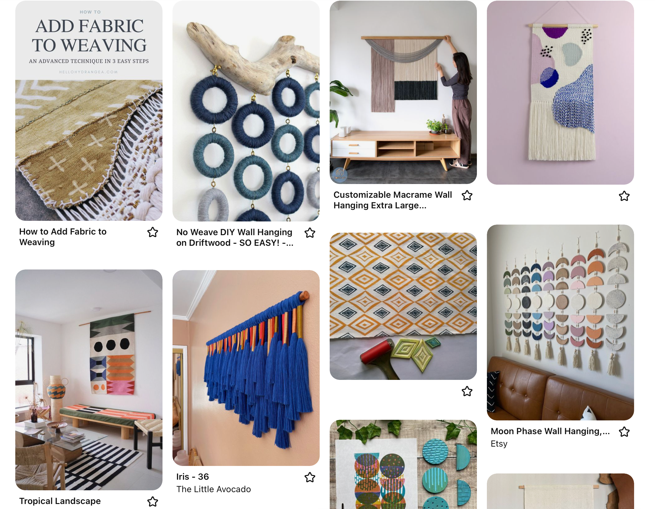 Screenshot of pinterest board showing different kinds of wall hangings
