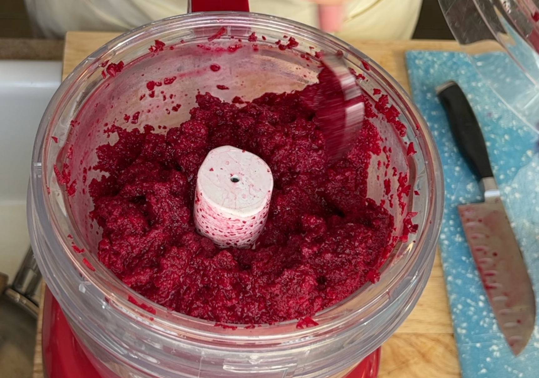 Pureed beets in the food processor