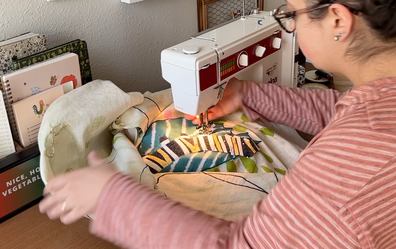 Sewing down the caterpillar