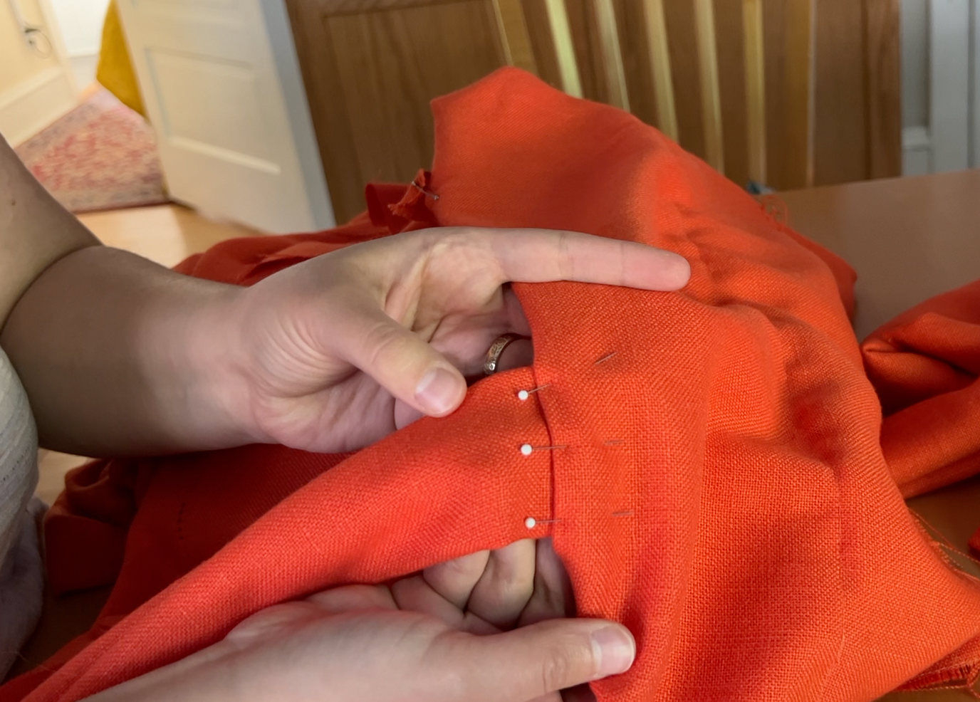 Attaching the strap to the bodice