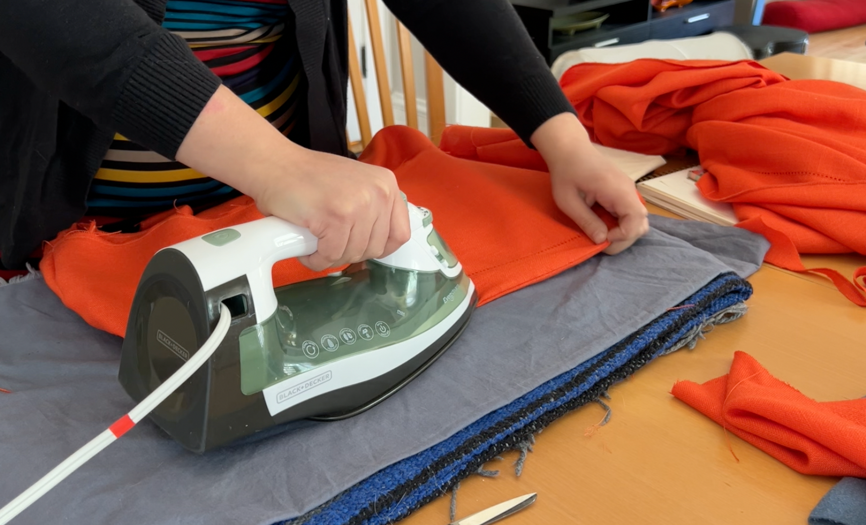 Ironing the top of the bodice
