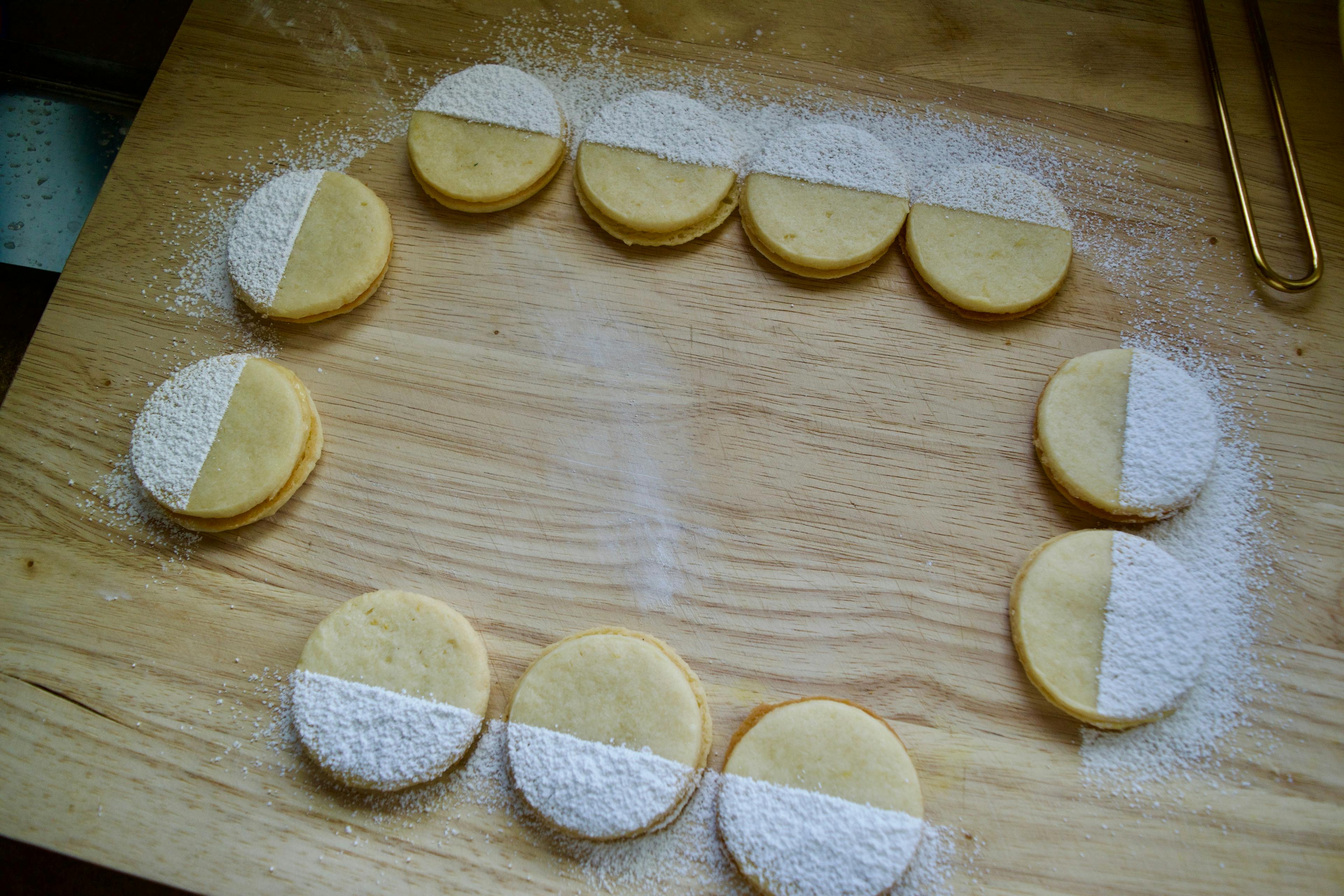 Dusted cookies on my cutting board.