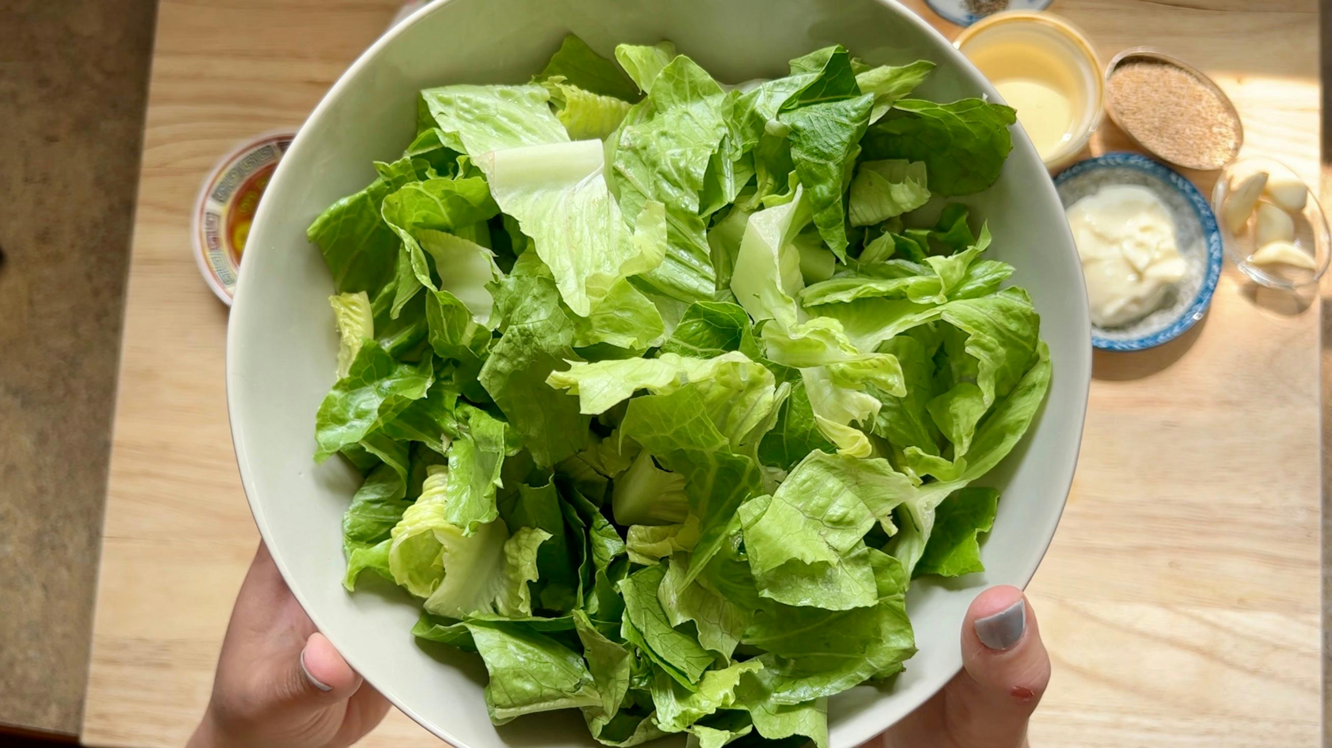 A bowl of romaine lettuce in bite sized pieces