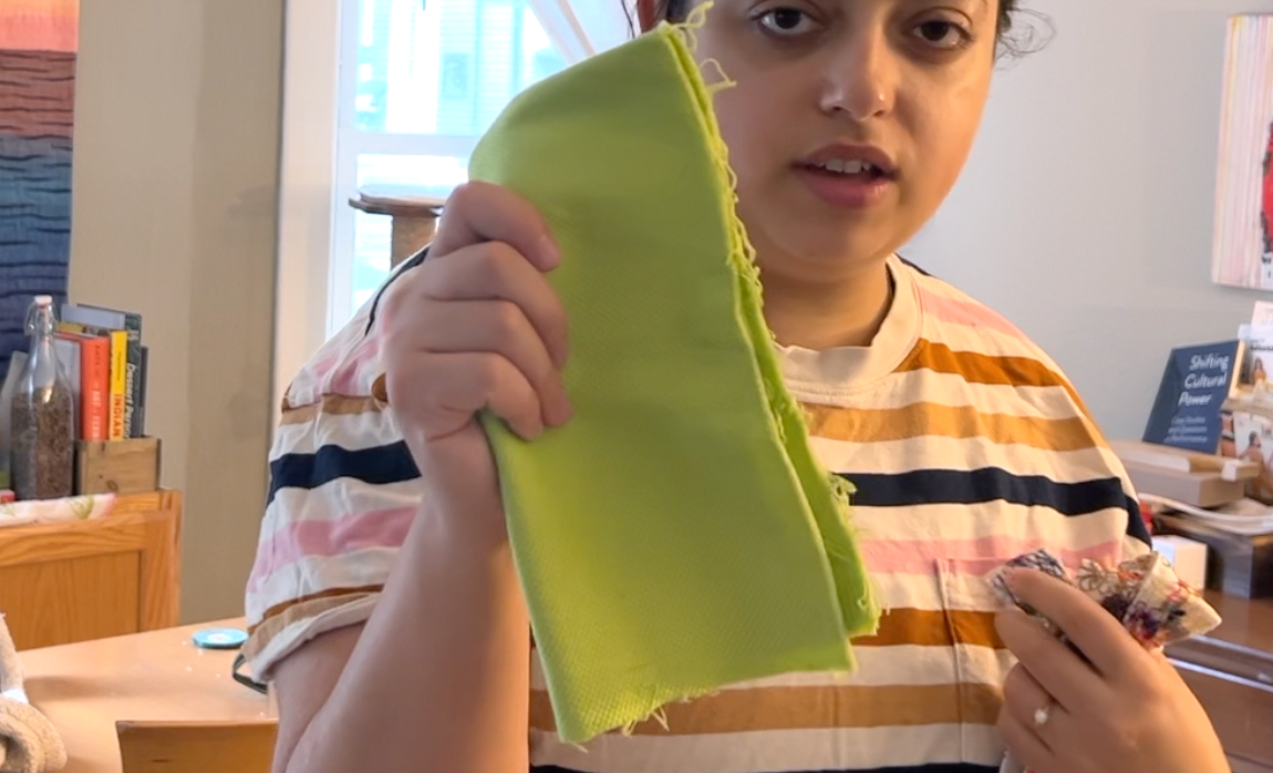 Showing a piece of lime green fabric