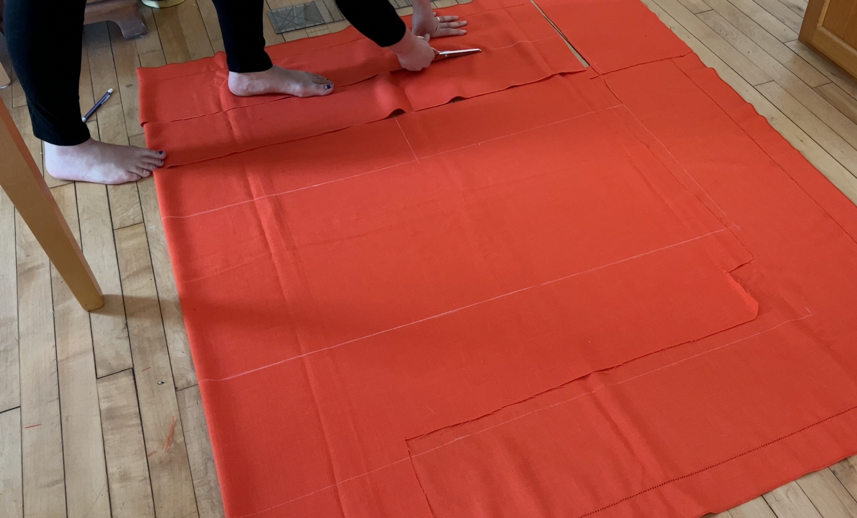 Cutting the fabric for the skirt