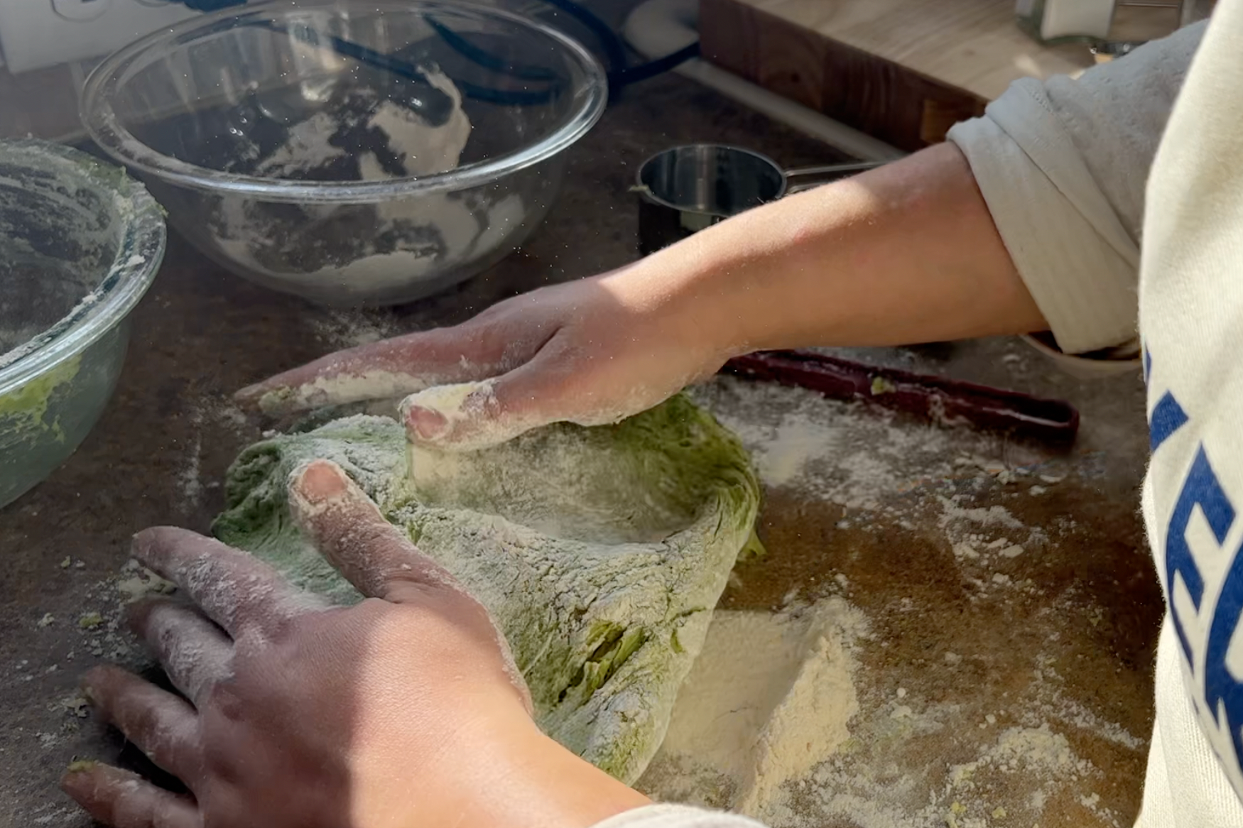 Kneading green dough