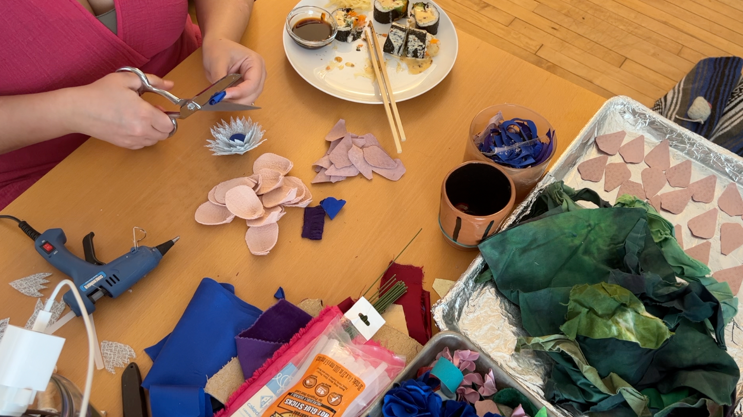 Making a blue flower with my plate of sushi on the table as well.