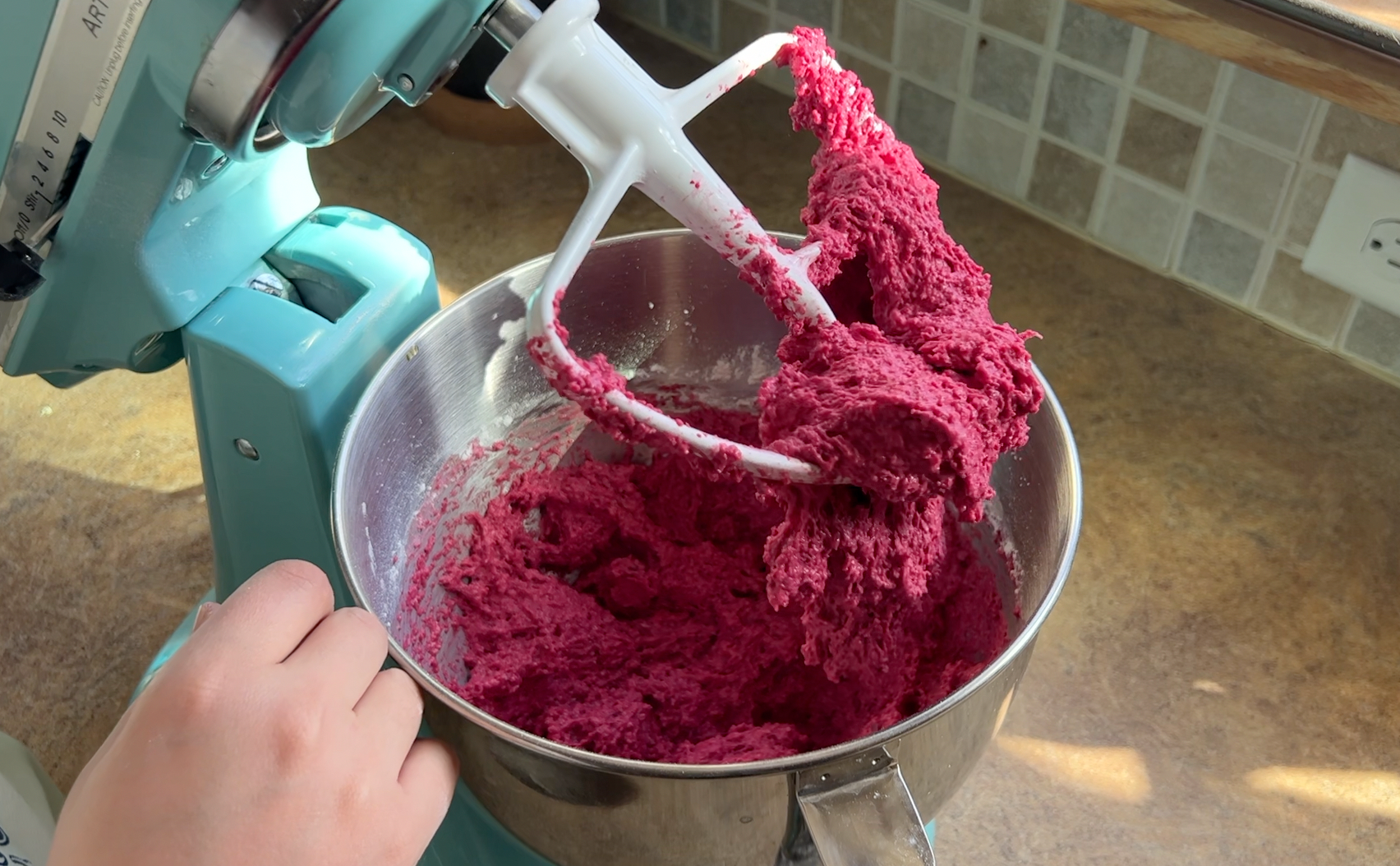 Beet dough in the stand mixer