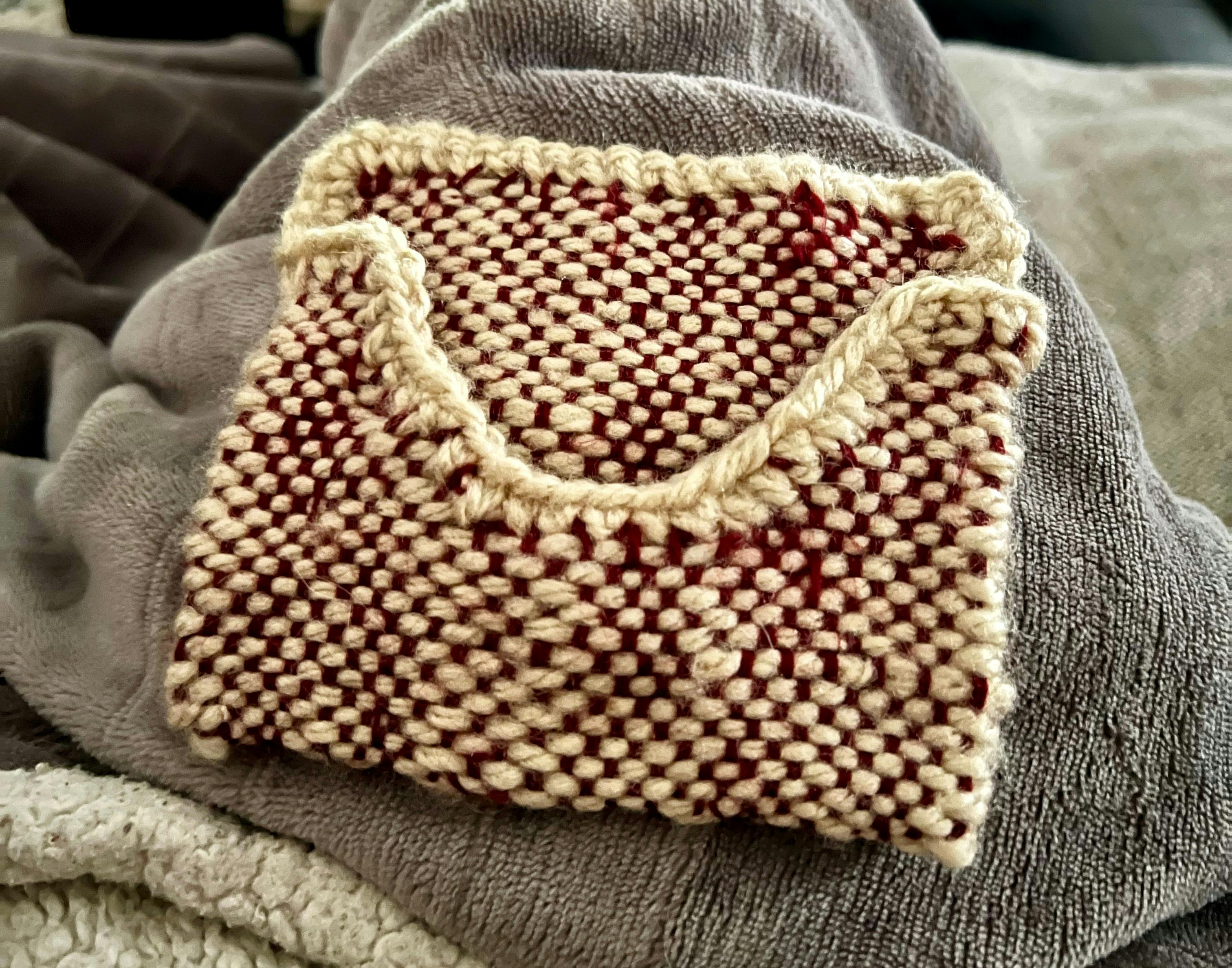 Tiny yarn pouch in burgundy and tan